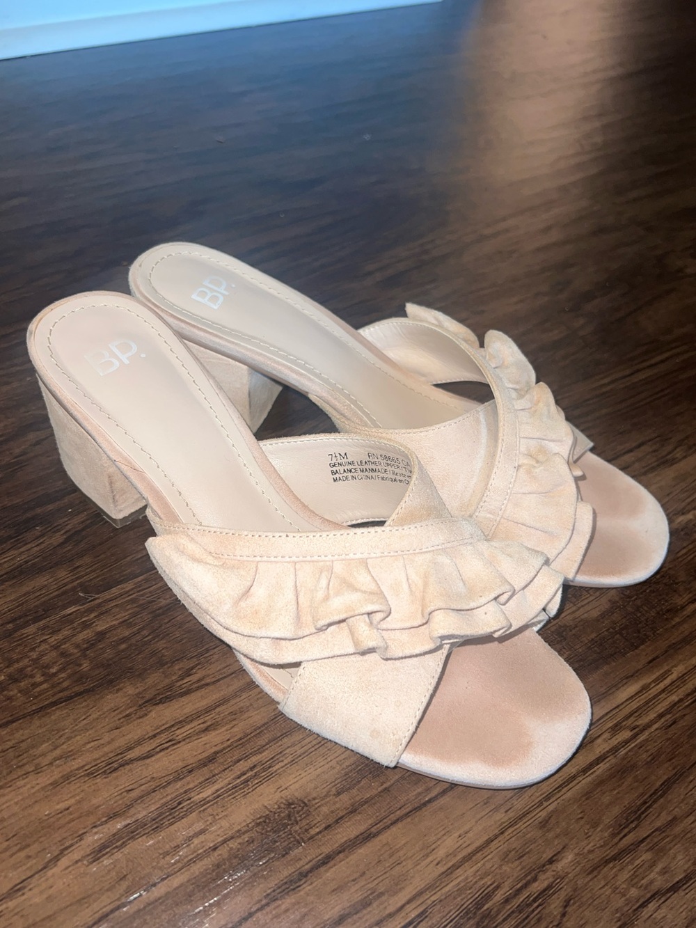 bp Women's Ruffle Suede Block Heel Sandals in Light Blush